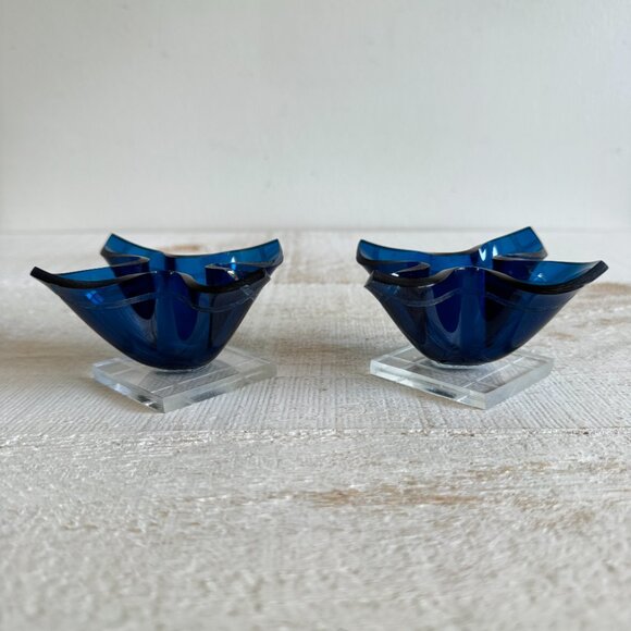 Vintage Cobalt Blue Hard Plastic Formed Candlestick Holders - Picture 2 of 8